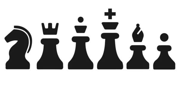 Chess Icons Black Silhouettes Isolated White Background Vector Illustration — Stock Vector