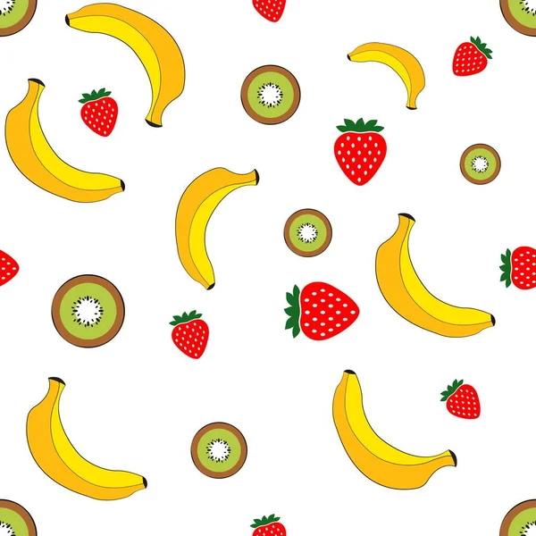 Banana Strawberry Kiwi Seamless Pattern Summer Style Pattern Vector Design — Stock Vector