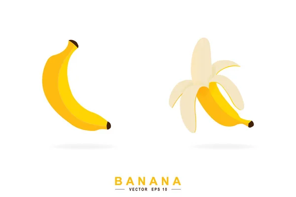 卡通风格的香蕉和剥皮香蕉 孤立的矢量说明 — 图库矢量图片