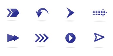 Ok simgeleri. Parlak ve gölgeli ok koleksiyonu. İzole vektör illüstrasyonu.