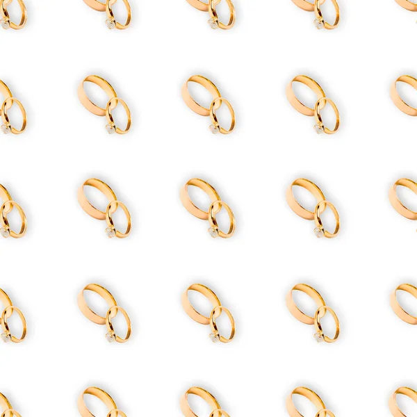 Padrão Sem Costura Anéis Casamento Ouro Fundo Branco — Fotografia de Stock