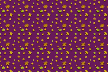 Mor arkaplanda çok renkli akçaağaç yaprakları olan pankart