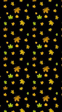 Siyah arka planda çok renkli akçaağaç yapraklı dikey afiş. Akıllı telefon için duvar kağıdı.