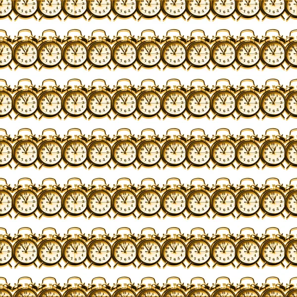 Seamless pattern of alarm clocks on a white background.