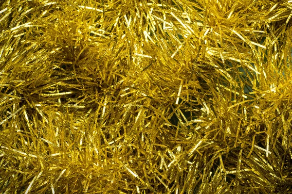 Tinsel Árbol Navidad Oro Textura Hojalata —  Fotos de Stock