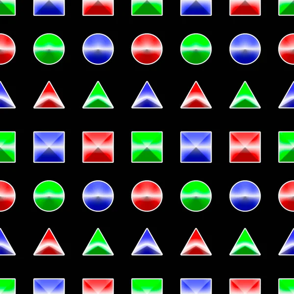 Siyah Arka Planda Çok Renkli Geometrik Şekillerin Kusursuz Deseni Yazdırma — Stok fotoğraf