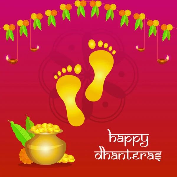 Happy Dhanteras Γιορτή Ευχετήρια Διάταξη Χρυσά Νομίσματα Και Διακοσμητικά Στοιχεία — Διανυσματικό Αρχείο