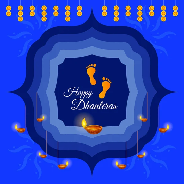 Happy Dhanteras Festival Salutations Disposition Avec Des Pièces Des Éléments — Image vectorielle