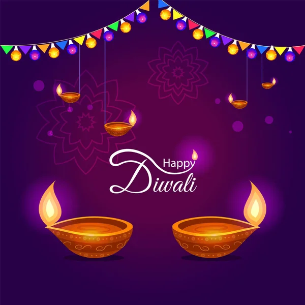 Indian Festival Diwali Deepawali Greeting Card Background Happy Diwali — Stock Vector