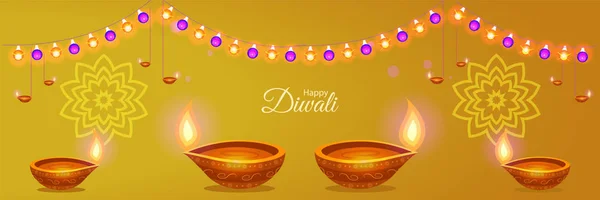 Indian Festival Diwali Deepawali Greeting Card Background Happy Diwali — Stock Vector