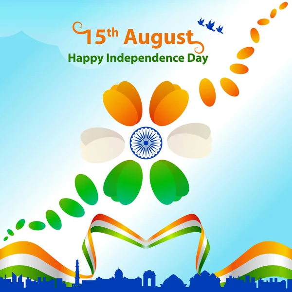 Feliz Día Independencia India Con Tricolor Bandera Saludo Diseño Gráfico — Vector de stock