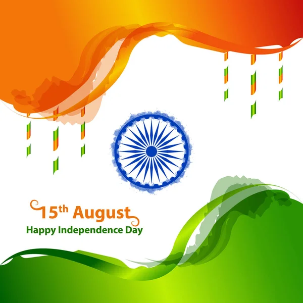 Szczęśliwego Dnia Niepodległości Indie Trójkolorową Flagą Powitalną Wektorowy Układ Graficzny — Wektor stockowy