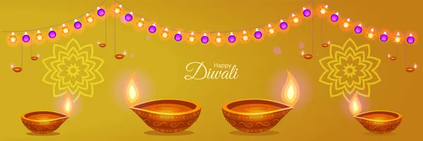 Indyjski Festiwal Diwali Lub Deepawali Karta Okolicznościowa Tło Szczęśliwego Diwali — Wektor stockowy