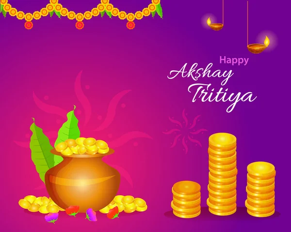 Felice Akshay Tritiya Festival Layout Saluto Con Monete Oro Kalash Illustrazioni Stock Royalty Free