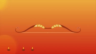 Hint festivali Dussehra ve Vijayadashmi altın yay ve başlıklı okla selamlıyorlar. Dekoratif selamlama hareketi grafik canlandırma şablonu.