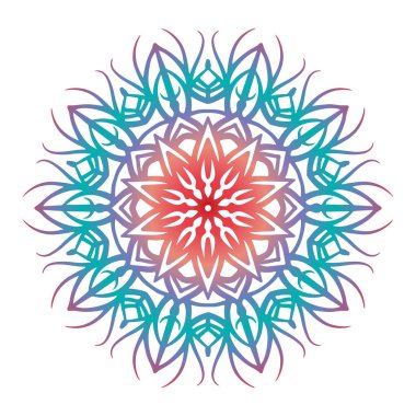 Beyaz arka planda izole çiçek elementleriyle dekoratif renkte bir mandala. Festival sezonu için Hint tasarım elemanı dekoratif vektörü.