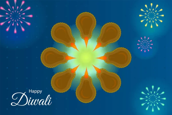 Modèle Bannière Diwali Avec Diya Éléments Décoratifs Sur Fond Jaune — Image vectorielle