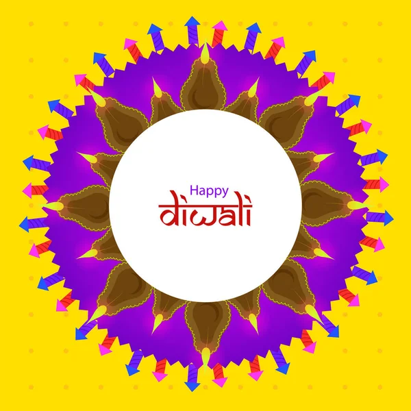 Diwali Banner Vorlage Mit Diya Und Dekorativen Elementen Auf Gelbem — Stockvektor