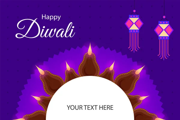 Diwali Banner Vorlage Mit Diya Und Dekorativen Elementen Auf Gelbem — Stockvektor