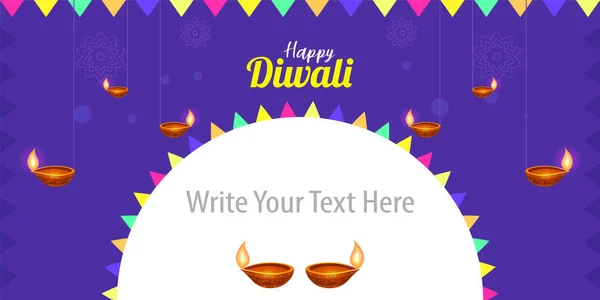 Happy Diwali Festival Modèle Graphique Avec Diya Des Éléments Décoratifs — Image vectorielle