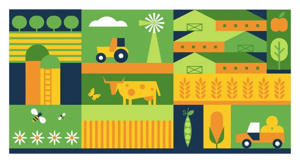 Agricultura, Agricultura concepto de industria plana vector de fondo — Archivo Imágenes Vectoriales