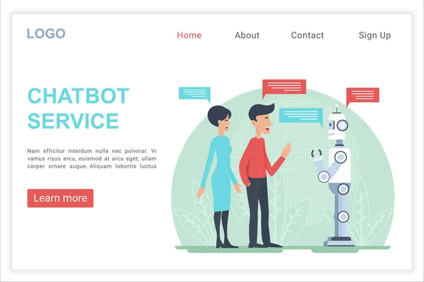 Modelo de vetor de página de destino web de serviço Chatbot — Vetor de Stock