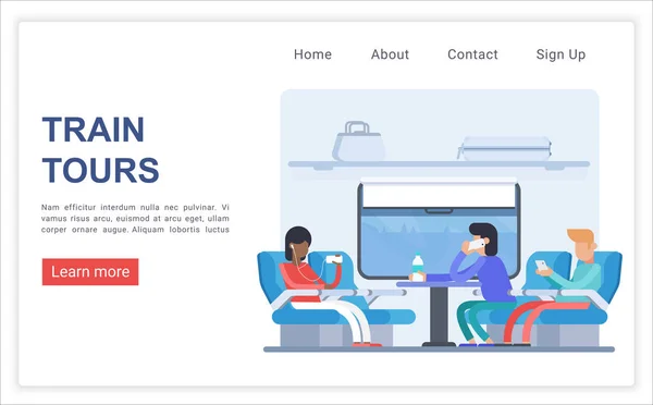 Tren tours web landing page vector plantilla — Archivo Imágenes Vectoriales