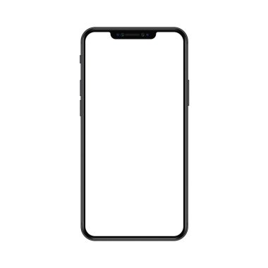 Siyah ince çerçeve çentikli akıllı telefonun beyaz ekranlı yeni moda versiyonu. Herhangi bir proje vektör illüstrasyonu için gerçekçi telefon modeli.