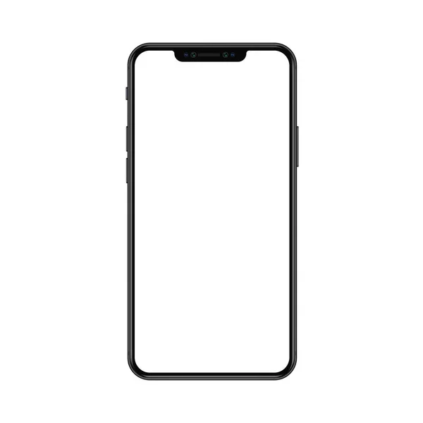 New trendy version of black thin frame notch display smartphone with blank white screen. Realistic phone mockup for any project vector illustration. — Stock Vector