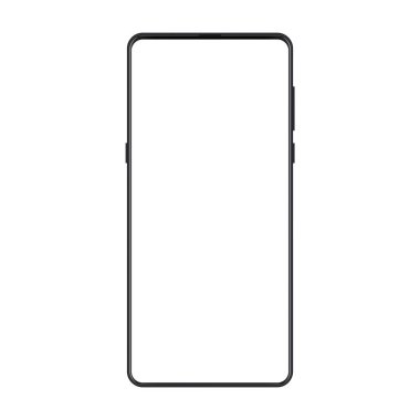 Çerçevesiz, modern Smatphone 'un yeni versiyonu. Görsel ui, uygulamalar ve reklam vektörü illüstrasyonu için siyah gerçekçi cep telefonu akıllı telefon modeli.