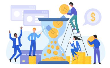 Başarı iş konsepti vektör illüstrasyonu, çizgi film düz mutlu iş adamı ampul fikri, iş geliştirme için başarılı finansal çözümler yaratmak