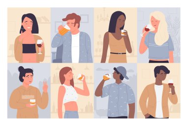 İçki seti, erkek kadın karakteri alkollü içecek, bir bardak şarap, bira...