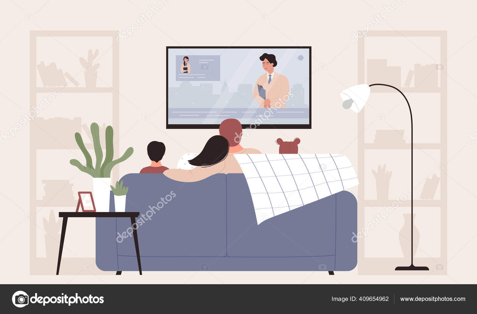 Family people watching tv, cartoon flat mother, father and kids characters  sit on sofa in home room Stock Vector Image by ©flashvector #409654962