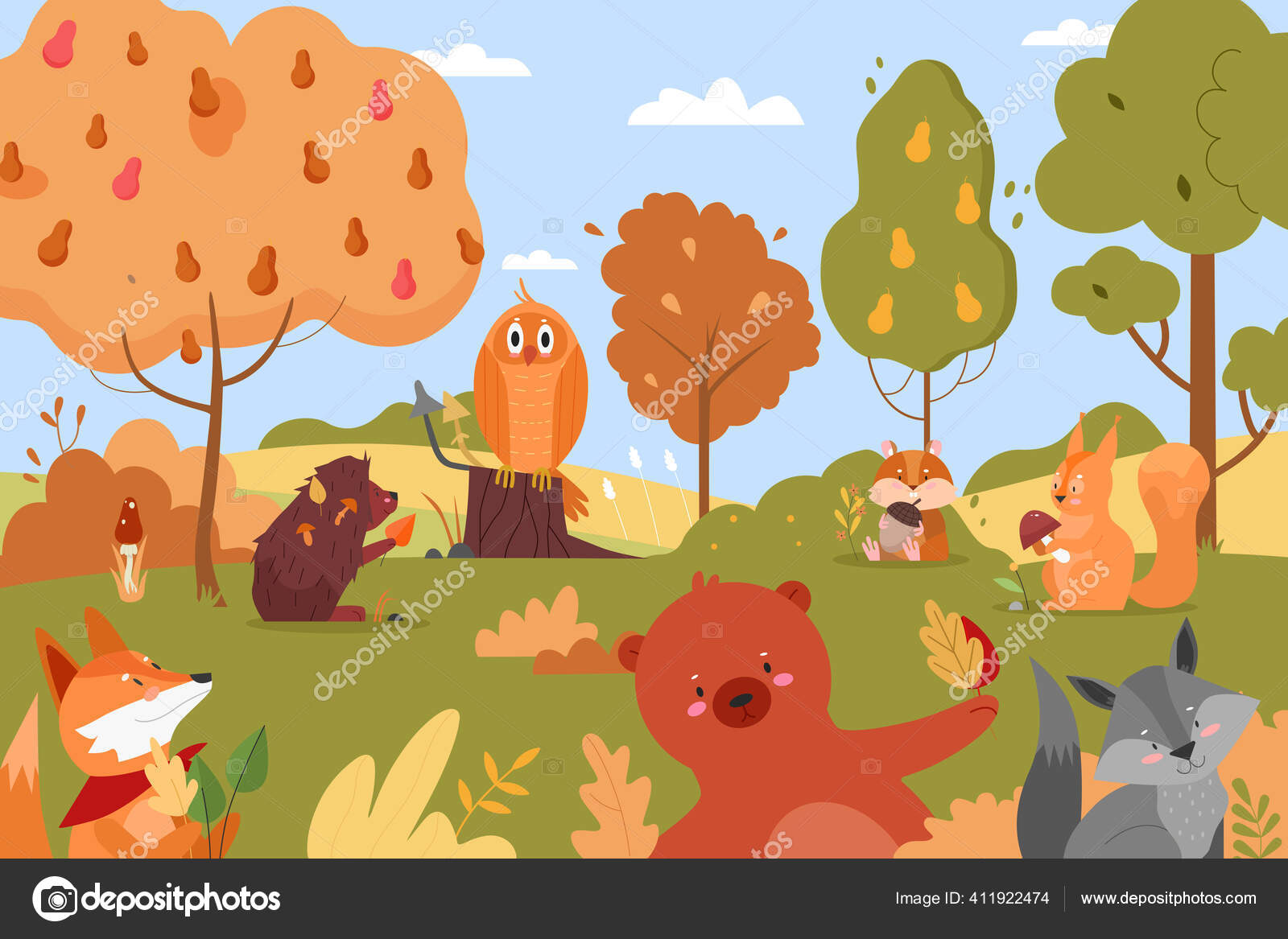 Animals in autumn nature, cartoon happy wild animalistic characters in  forest Stock Vector Image by ©flashvector #411922474