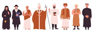 Farklı dinlerden insanlar bilgi seti, çizgi film düz dini karakterler koleksiyonu
