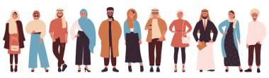 Müslümanlar için moda seti, Müslüman kadın ve erkek için Arap modasına uygun modern kıyafetler.
