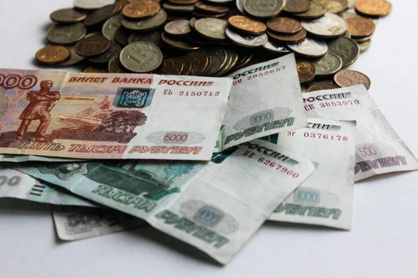 Rosja Tło Pieniędzy Stos Gruzów Banknotów Widok Góry Waluty Tło — Zdjęcie stockowe
