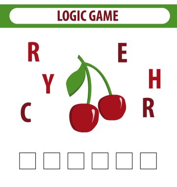 Anaokulu öğrencilerinin çalışma çizelgesi. Çocuklar için kelime bulmaca eğitici bir oyun. Harfleri doğru sıraya koy. İngilizce çalışmak için güzel bir mantık bulmacası çizimi. Doğru yerleri bul..