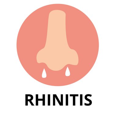 Burun hastalıkları. Rhinitis semptomları, tedavi ikonu seti. Tıbbi bilgi tasarımı. Sinüzit, sinüs enfeksiyonu tıbbi bilgi tasarımı. Çizgi film tarzında. Vektör illüstrasyon belirtileri