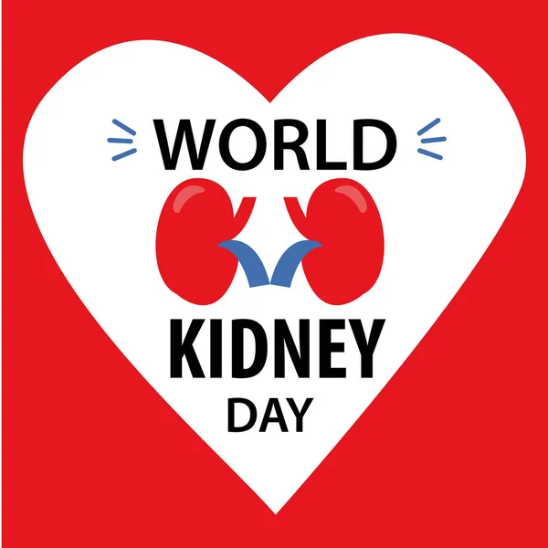 Illustration of world kidney day poster or banner background. Handwritten lettering with cute cartoon couple of kidneys. Urology  design. Medical concept.  Health awareness promotional poster.