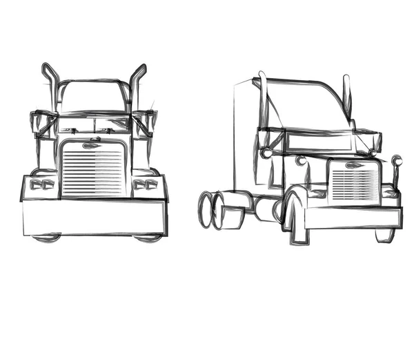 平缓经典的美国钻机大卡车隔离的白色背景 送货和物流服务的概念运输汽车卡车 卡通画 — 图库照片