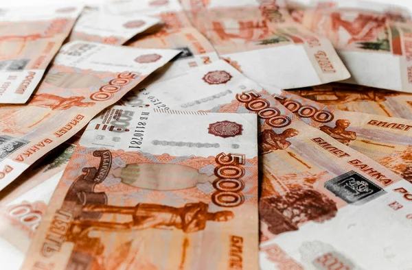 Notas Russas Rublos Com Inscrição Cinco Mil Rublos 5000 Rublos — Fotografia de Stock