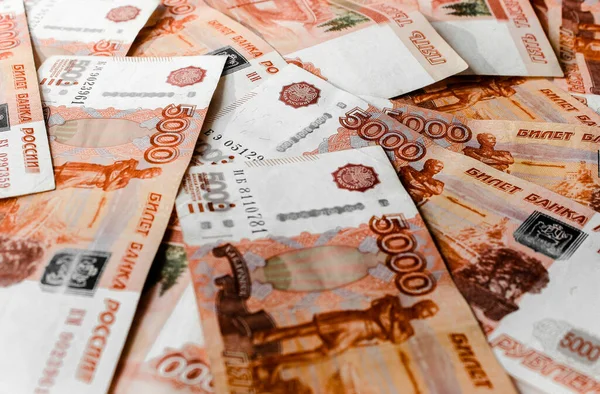 Rosyjski Banknot Rubel Napis Pięć Tysiąc Rubel 5000 Rubel Kontekst — Zdjęcie stockowe