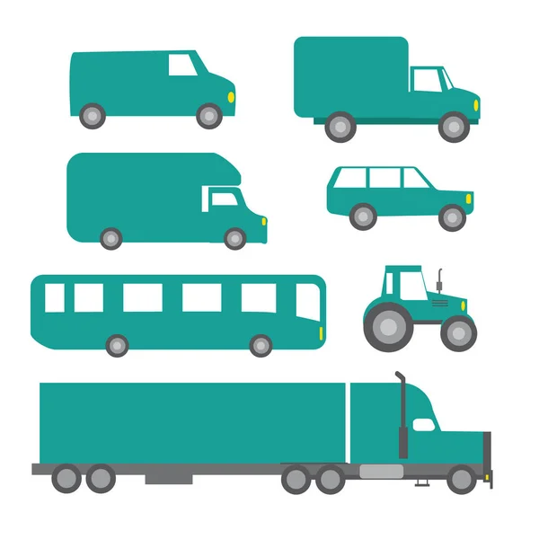 Coleção Carros Diferentes Conjunto Desenhos Animados Ícones Carro Ônibus Caminhão — Fotografia de Stock
