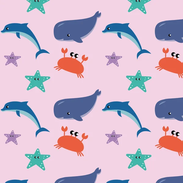 Pattern Flat Illustrations Marine Life Marine Fish Animals Dolphins Whales — Stock Photo, Image