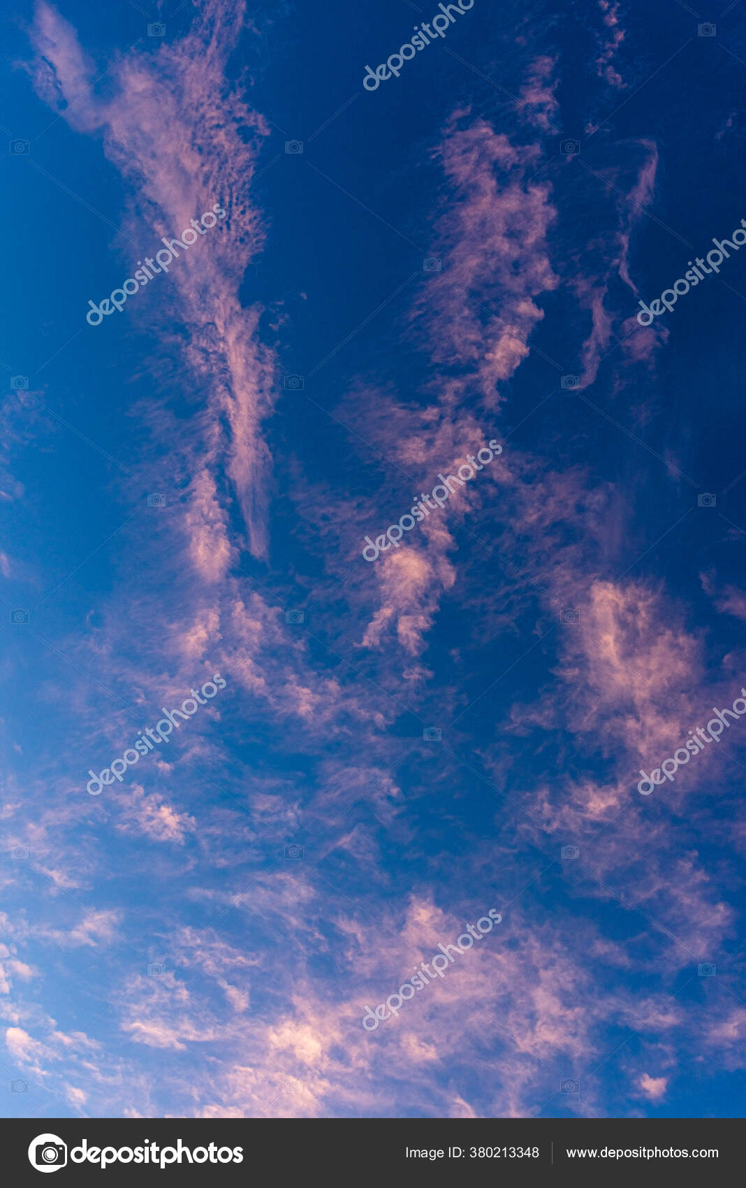 Bodies Of Delicate Thin Orange Color Sunset Clouds On A Blue Sky Background Stock Photo C Gpagomenos 380213348