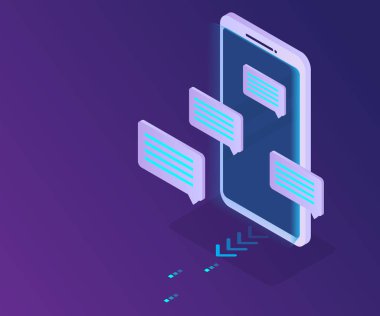 smartphone ile ileti simge vektör izometrik çizimde