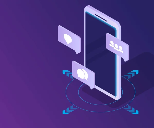 Smartphone Avec Icône Réseau Social Vecteur Isométrique — Image vectorielle