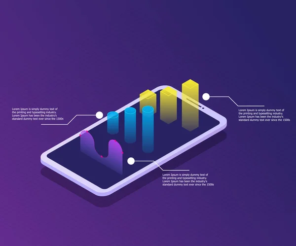Smartphone Mit Graphik Auf Dem Bildschirm Isometrischem Hintergrund Für Geschäfts — Stockvektor