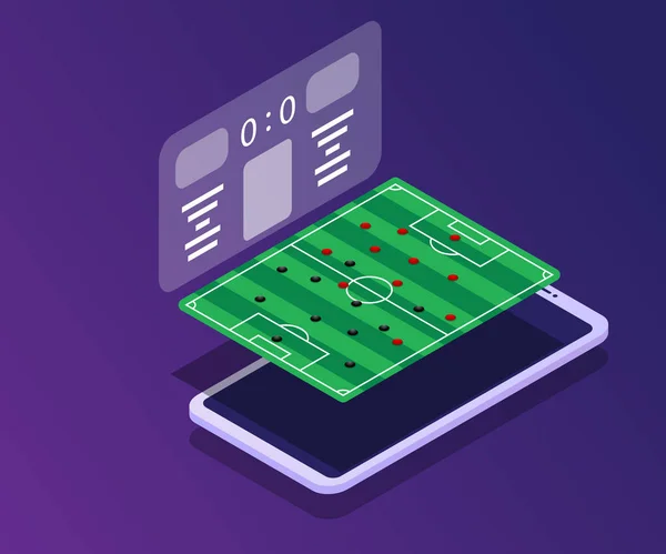 Fotbollsplan Med Poäng Ombord App Smartphone Vektor Isometrisk — Stock vektor